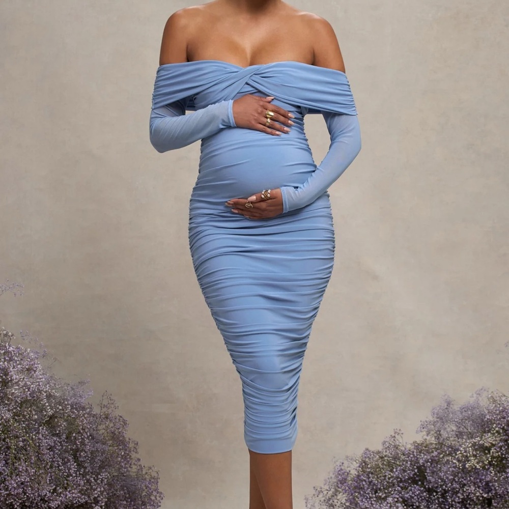 Club L London Neva Powder Blue Bardot Twist Maternity 
Midi Dress Size US 6